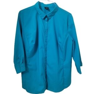 Worthington Woman Size 3X, Bright Teal Blue Button Down Shirt